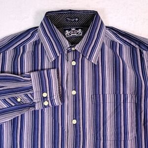 Robert Graham RG Striped Button Down Shirt Men's M Cotton Blue Purple